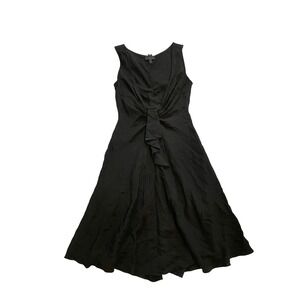 Banana Republic Black Silk Blend Twist Front Ruffle Midi Dress Size 8 Sleeveless